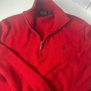 Polo Ralph Lauren Sweater Mens Quarter Zip Pullover Red Large Blue Pony